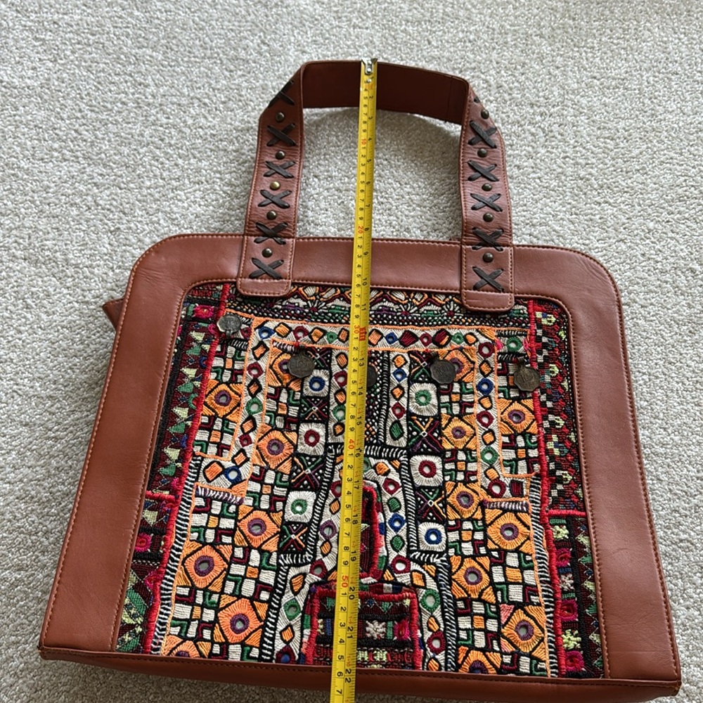 Large Artisan Free Spirit Boho Hippie Ethnic People Embroidered Tote Bag Purse - Picture 5 of 6